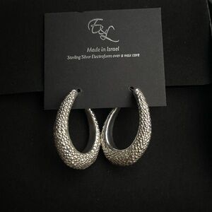 E&L Israel Textured Hoop Sterling Silver Earrings Electroform
